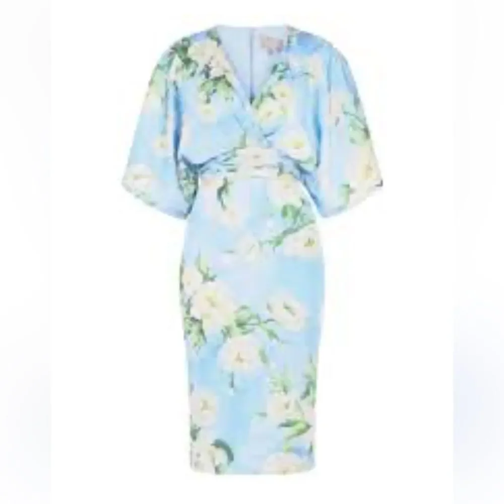 NWT Theia Women's Blue Floral Kimono Sleeve Liana Sheath Dress $645